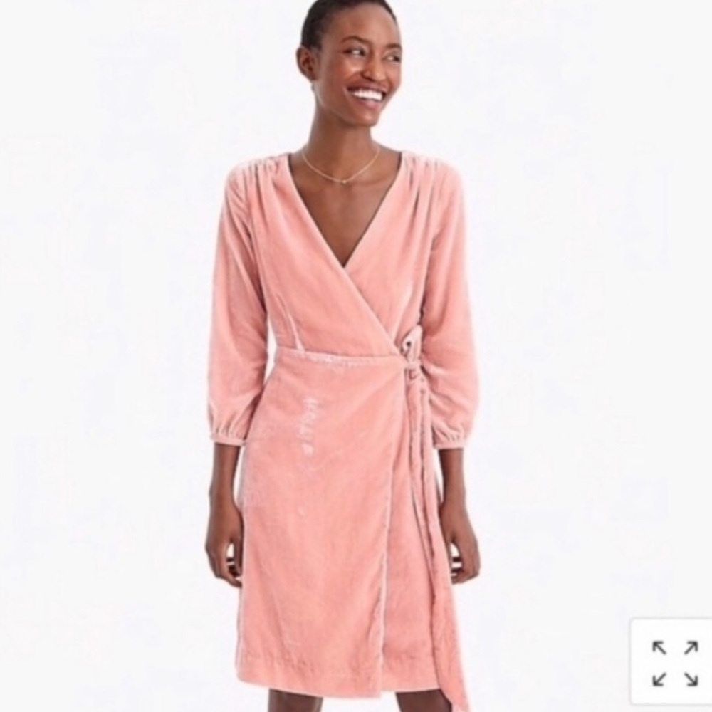 Size 0 J. Crew Elegant Pink Velvet Velour Wrap Dress Feminine Preppy